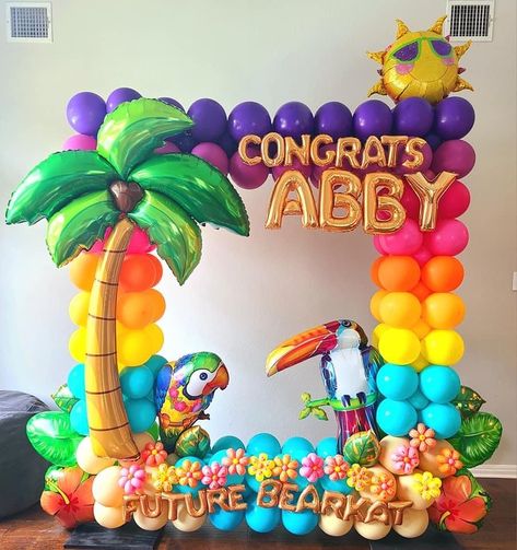 Luau Balloons, Number Decorations, Party Planning 101, Fiesta Tropical, Hawaii Party, 2 Birthday, Happy Birthday Balloons, Balloon Backdrop, Party Background