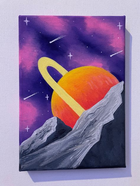 Space Art Painting Easy, Space Painting Easy Acrylic, Space Easy Painting, Space Art Simple, Easy Space Painting Ideas, Space Art Easy, Space Painting Easy, Saturn Painting, Space Painting Acrylic