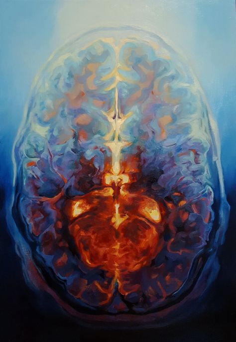 "Blue Brain" oil painting on wood panel, 36" x 24", 2017. Biology Painting Canvas, Brain Abstract Art, Brain Painting Abstract, Ap Art And Design, Anatomy Painting Acrylic, Brain Painting Acrylic, Anatomy Oil Painting, Medical Art Painting, Science Paintings