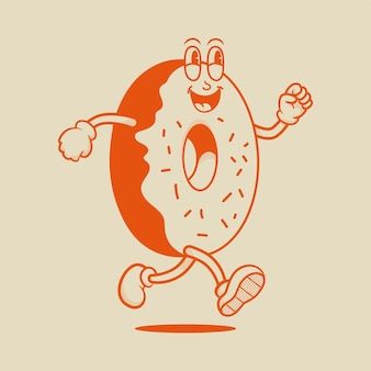 Retro Mascot Character, Retro Character Design, Donut Character, Donut Illustration, Food Mascot, Animal Stencil Art, Vintage Mascot, Donut Logo, Retro Mascot