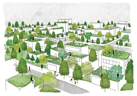 Gallery of Stepping Green House / HGAA - 29 Green Architecture Illustration, Green Building Design Concept, Architecture Green Roof, Green Roof Landscape Architecture, Green Roof Section, Green Washing, Residential Building Plan, Green Roof House, Landscape Diagram