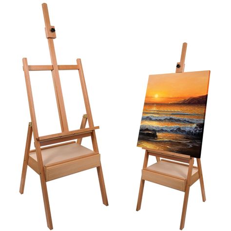 PRICES MAY VARY. 【Profession Painting Easel】The large wooden painting easel with an storage supply drawer and a supply shelf. And it is made by the premium beech wood, very sturdy and durable. Perfect for painting and display works or drawings or advertising or party sign etc. 【Free Adjustable & Durable】The solid and sturdy easel with an adjustable height mast, you can place the canvas of the size what you want. The max canvas height is 61.5cm. And the maximum load-bearing capacity of the easel Easel For Painting, Studio Easel, Kids Easel, Floor Easel, Artist Easel, Easel Stand, Wooden Canvas, Wooden Painting, Wooden Easel