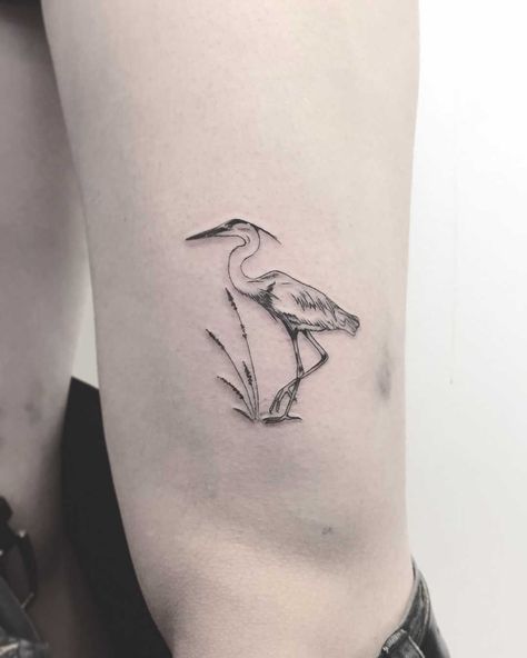 Fine Line Bicycle Tattoo, Tattoos Line Work, Blue Heron Tattoo, Heron Tattoo, Crane Tattoo, Heron Art, Bird Tattoos, Tiny Bird, Subtle Tattoos