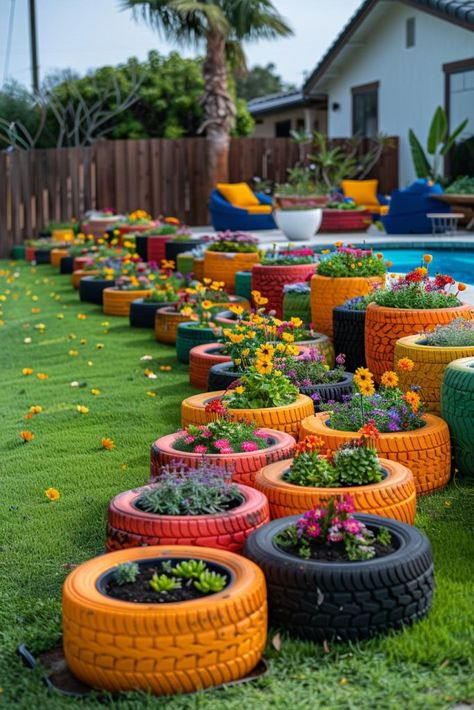 33 Creative DIY Yard Art Ideas You’ll Love To Craft 10 Backyard Project Ideas, Repurposed Landscaping Ideas, Ideas For Gardens Diy Projects, Mexican Inspired Garden, School Yard Ideas, Boho Garden Ideas Diy, Diy Yard Ideas On A Budget, Yard Makeover On A Budget, Diy Backyard Ideas On A Budget