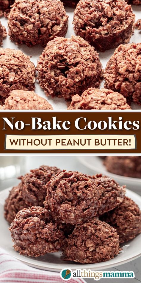 No Bake Cookies (Without Peanut Butter) social collage graphic No Back Cookies, Nut Free Cookies Recipes, The Best No Bake Cookies, No Bake Cookies Recipe Peanut Butter, Nut Butter Cookies, Nut Free Cookies, Best No Bake Cookies, Nut Free Desserts, Easy No Bake Cookies