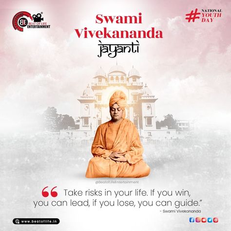 Remembering Swami Vivekananda Ji on his birth anniversary. On the occasion of National Youth Day 🇮🇳, let's support and guide the future of our youth! #nationalyouthday #राष्ट्रीय_युवा_दिवस #youthday #youth #swamivivekananda #swamivivekanandajayanti #स्वामी_विवेकानंद #philosopher #author #religiousteacher #indianmonk #birthanniversary #ble #beatoflife #entertainment #beat #life #bleindia #beatoflifeentertainment #digitalmarketing #socialmediapost #socialmediamarketing National Youth Day, Youth Day, Swami Vivekananda, Indian Festival, Indian Festivals, Social Media Post, Social Media Marketing, The Future, Digital Marketing