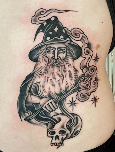 Dark Wizard Tattoo, Old School Wizard Tattoo, Evil Wizard Tattoo, Wizard Tattoo For Men, Wizard Tatoos, Sorcerer Tattoo, Traditional Wizard Tattoo, Wizard Tattoo Design, Mage Tattoo