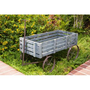 Wagon Wheel Garden, Wagon Garden, Outdoor Wagon, Wagon Planter, Wood Wagon, Planter Outdoor, Garden Wagon, Outdoor Garden Planters, Railing Planters