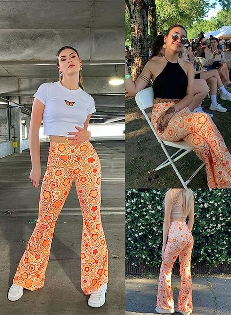 Amazon.com: 70s Flare Pants for Women - Rave Festival Outfit High Waist Bell Bottom Wide Leg Comfy Disco Costume Trousers : Clothing, Shoes & Jewelry 70s Flare Pants, Disco Costume, Boho Queen, Yoga Legging, Legging Sport, Rave Festival, High Waisted Flares, Festival Looks, Flowy Blouse