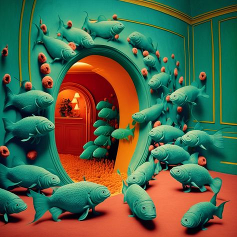 Sandy Skoglund, Modern Minimalist House, Fish Tales, Art Studies, Minimalist Home, Store Design, Modern Minimalist, Alice In Wonderland, Surrealism