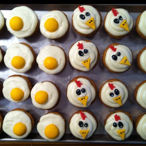 Chicken Themed 1st Birthday Party, Chicken Themed Cupcakes, Chicken Cupcake Cake, Chicken Themed Food, Chicken Cupcakes Ideas, Chicken First Birthday, Chicken Party Ideas, Chicken Themed Baby Shower Ideas, Chicken Birthday Party Ideas