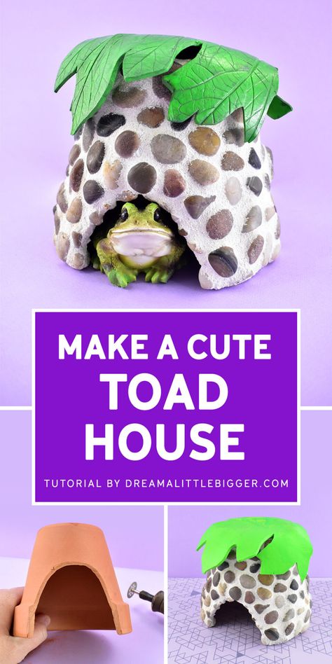 Got toads? Learn how to make a toad house from a clay pot to keep your resident garden toads cool, comfortable, and safe! Toad Homes Garden Ideas, Toad Houses Diy How To Make, Toad Abode Diy, Frog Houses For The Garden, Toad Houses For The Garden, Frog And Toad Party, Diy Toad House, Toad Craft, Toad Pond