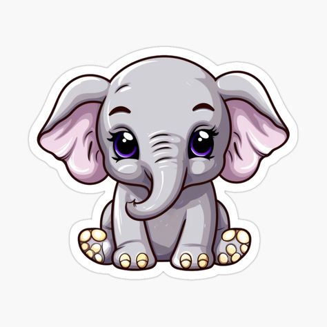 Get my art printed on awesome products. Support me at Redbubble #RBandME: https://www.redbubble.com/i/sticker/Cute-KawaiiMadness-Kawaii-Elephant-by-KawaiiMadness7/145722263.JCQM3?asc=u Kawaii Elephant, Elephant Stickers, Stylist Tattoos, Kawaii Chibi, Kawaii Animals, Cute Little Drawings, African Safari, Profile Pics, Painting Art Projects