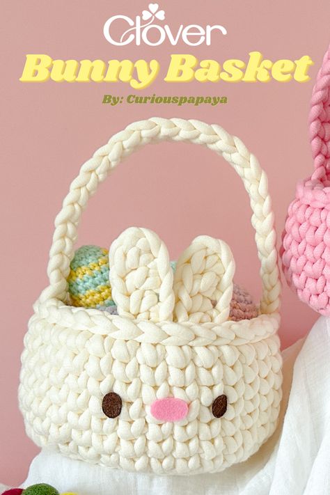 Make this Easter extra special with The Bunny Basket by CuriousPapaya! Our crochet blog has step-by-step instructions to help you create a unique and personalized basket for your kids. #crochetpatternsforeaster #eastercrochet #easterbasket #crocheteasterbasket #crocheteasterprojects #easterdiy Easter Crochet Projects, Easter Crochet Patterns Free Baskets, Crochet Easter Baskets, Crocheted Easter Baskets Free Patterns, Crochet Spring Ideas, Easter Basket Crochet Patterns Free, Easy Crochet Easter Basket Free Pattern, Crochet Animal Baskets Free Patterns, Crocheted Easter Baskets