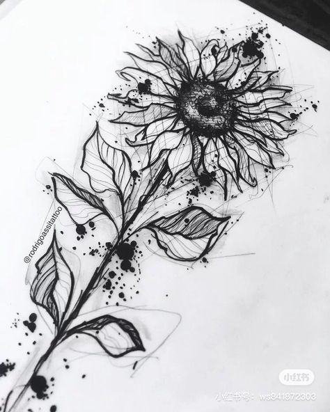 Botanisches Tattoo, Kunst Tattoos, Cat Tattoos, Inspiration Tattoos, Sunflower Tattoos, Tiny Tattoo, Diy Tattoo, Tattoo Art Drawings, Sunflower Tattoo