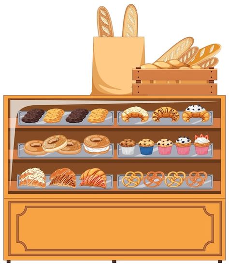 Bakery Cartoon, Bakery Showcase, Bagel Bakery, English Drama, Elements Canva, Keyword Elements Canva, Picture Dictionary, Food Cartoon, Food Clipart