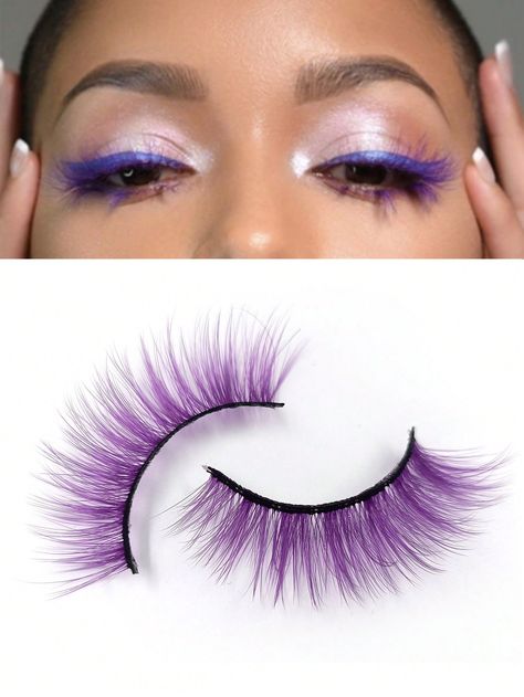 1pair Sexy Winged Wispy Purple Color False EyelashesI discovered amazing products on SHEIN.com, come check them out! Purple Eyelashes, Purple Lashes, Purple Collar, Neon Party, Neon Purple, I Love Makeup, Strip Lashes, Love Makeup, Men's Beauty