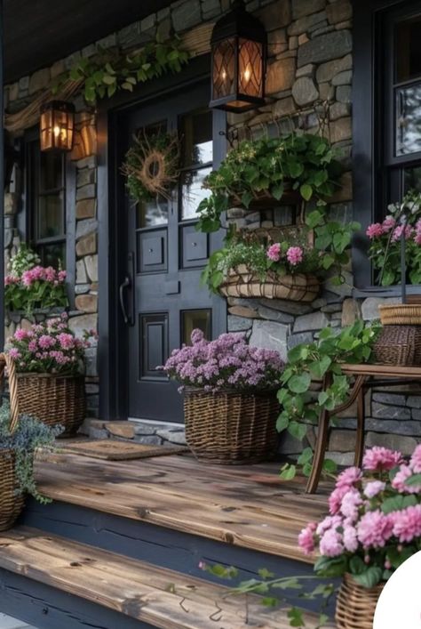 Spring Front Porch Decor, Spring Porch Decor, Porch Flowers, Porch Makeover, Front Porch Decorating, Porch Design, Outdoor Retreat, Log Cabins, Porch Patio