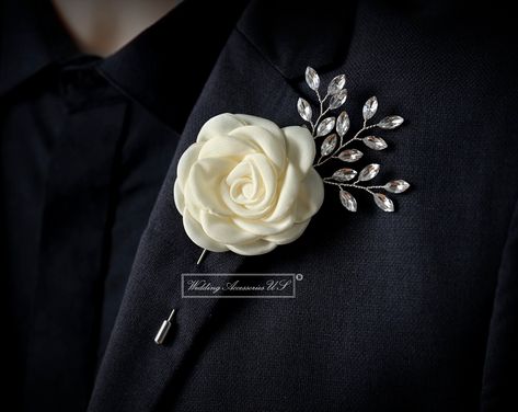 Champagne Boutonniere, Boutonniere Alternative, Silver Boutonniere, Ivory Boutonniere, Winter Boutonniere, Grooms Outfits, Boutonniere Groomsmen, Brooch Boutonniere, Blue Boutonniere