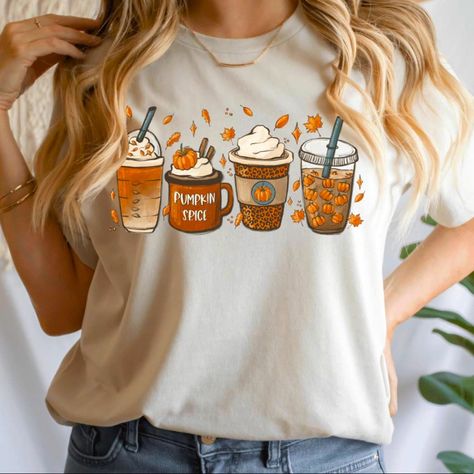 The Shirts Are Bella Canvas. Short Sleeve Graphic T-Shirts With Cute Pumpkins Is The Perfect Tee For Going To Grab That Pumpkin Spice Latte! Brand New! Limited Edition. Size Small Only Fall Tshirts, Cute Fall Shirts, Coffee Graphic Tee, Pumpkin Spice Shirt, Spice Coffee, Pumpkin Spice Coffee, Coffee Tees, Pumpkin Latte, Spiced Coffee