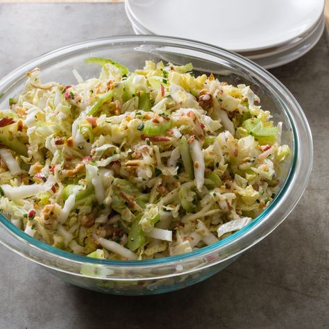 Could we maintain napa cabbage’s delicate texture but not end up with a soupy slaw? Slaw With Apples, Napa Cabbage Slaw, Napa Cabbage Salad, Cooks Illustrated Recipes, America's Test Kitchen Recipes, Napa Cabbage, Chinese Cabbage, America's Test Kitchen, Cabbage Slaw