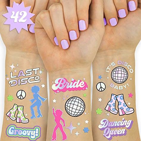 Bachelorette Party Tattoo, Place Tattoo, Bachelorette Party Decoration, Disco Dancing, Last Disco, Gold Bachelorette Party, Disco Birthday Party, Disco Party Decorations, Party Tattoos