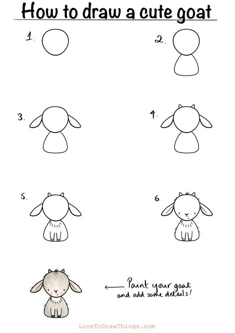 Animals To Draw, Cute Goat, Doodle Art For Beginners, How To Draw Cute, Easy Step By Step Drawing, Easy Animal Drawings, Drawing Lessons For Kids, Draw Cute, Cute Goats