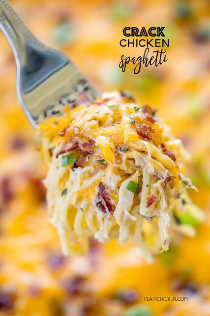 Crack Chicken Spaghetti | Plain Chicken® Spaghetti Chicken, Chicken Spaghetti Casserole, Cheesy Chicken Spaghetti, Chicken Spaghetti Recipes, Spaghetti Casserole, Cheese Spaghetti, Tot Casserole, Plain Chicken, Chicken Spaghetti