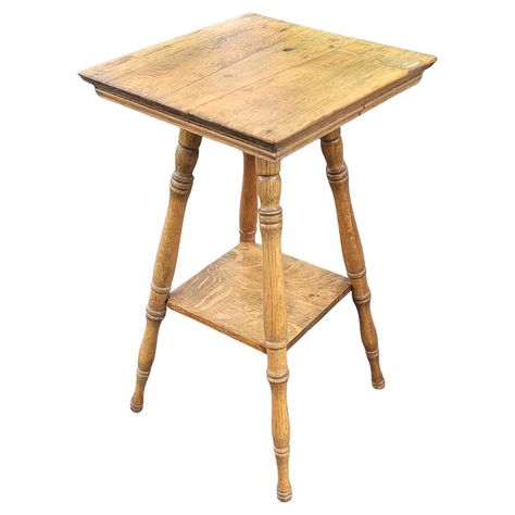 An early 1900s American Classical Oak Parlor Table with Turned Legs. Measures 16 inches square and stand 29 inches tall. Parlor Table, Oak Side Table, Turned Leg, Early 1900s, Painted Furniture, Side Table, Square, For Sale, Furniture