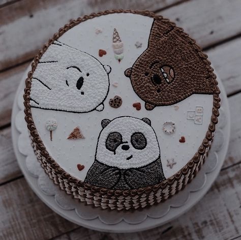 Cute Cake Designs Aesthetic, We Bare Bears Cake, Bear Birthday Cake, Cartoon Birthday Cake, Kue Macaroon, Panda Cake, Small Birthday Cakes, Tasty Cake, Birthday Cake Decorating Ideas