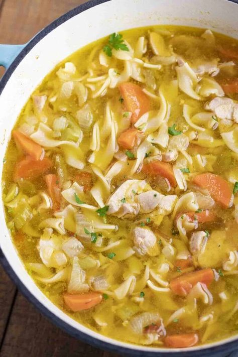 Chicken Noodle Soup is a classic soup recipe made with chicken, carrots, celery, onion, and egg noodles in a seasoned broth, ready in under 45 minutes! #easy #soup #healthy #chicken #best #noodle #stovetop #oldfashioned #simple #dinnerthendessert Burger Soup, Noodles Dinner, Soup Winter, Cabbage Soup Diet Recipe, Kids Cookies, Dinner Then Dessert, Chicken Noodle Soup Recipe, Easy Ham, Chicken Soup Recipe