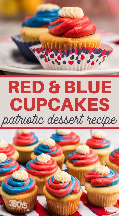 These Celebration Fourth of July Patriotic Cupcakes are perfect for the upcoming 4th of July holiday! They're super simple and tasty, too! #cupcakerecipe #4thofJulyrecipes #dessertrecipes #3boysandadog Monster Dip, Dunkaroo Dip, Easy Dessert Dips, Homemade White Cakes, Patriotic Recipes, Cake Batter Dip, Cake Mix Cupcakes, Patriotic Cupcakes, Easy Halloween Snacks