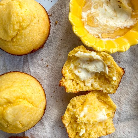 Honey Corn Muffins with Honey Butter Honey Corn Muffins, Macro Breakfast, Sweet Corn Muffins, Banana Streusel Muffins, Honey Corn, Banana Zucchini Muffins, Corn Muffin, Pecan Muffins, Honey Cornbread