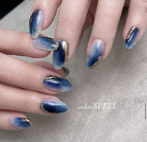 Blue Marble Nail Designs, Stormy Nails, Nail Art Navy Blue, Navy Blue Nail Art, Nail Art Navy, Nail Marble, Navy Blue Nails, Fake Nails Designs, Marble Nail Designs