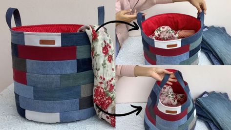 Denim Laundry Basket Diy, Laundry Basket Diy, Diy Laundry Basket, Diy Joy, Basket Tutorial, Basket Diy, Diy Laundry, Diy Basket, Fusible Interfacing