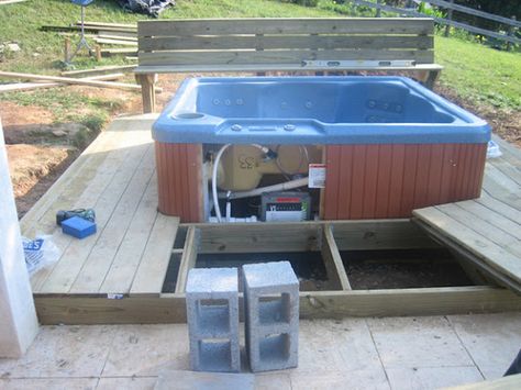 Access panel spa Hot Tub Repair, Hot Tub Steps, Tub Deck, Hot Tub Patio, Hot Tub Gazebo, Laying Decking, Diy Hot Tub, Hot Tub Deck, Deck Installation