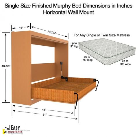 32+Standard Sizes For Different Types Of Furniture - Engineering Discoveries Diy Murphy Bed Kit, Twin Size Murphy Bed, Murphy Bed Frame, Diy Murphy Bed, Full Murphy Bed, Build A Murphy Bed, Murphy Bed Kits, Horizontal Murphy Bed, Full Size Murphy Bed