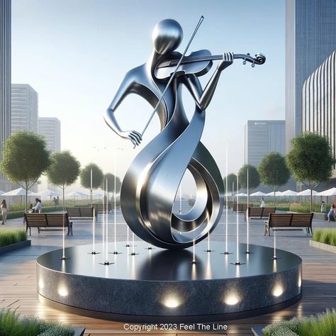 Line Art Work, Roundabout Sculpture Design, Futuristic Fountain, Chrome Sculpture Art, Outdoor Metal Art Abstract World, Unique Line Art, Sculpture Fountain, City Life Photography, Water Fountain Design