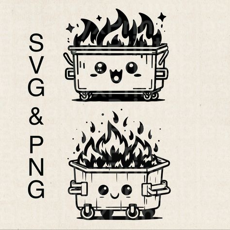 Funny Line Drawings, Dumpster Fire Svg, Dumpster Fire Drawing, Dumpster Tattoo, Free Svg Images For Cricut Clip Art, Funny Svg Sayings, Dumpster Fire Tattoo, Cool Svg Design, Trash Can Tattoo