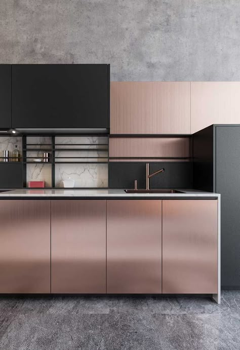 Rose Gold Kitchen, Rosé Gold, Kitchen Interior Design Modern, Gold Kitchen, Kitchen Room Design, Kitchen Furniture Design, Small Room Bedroom, Trendy Home, Home Room Design