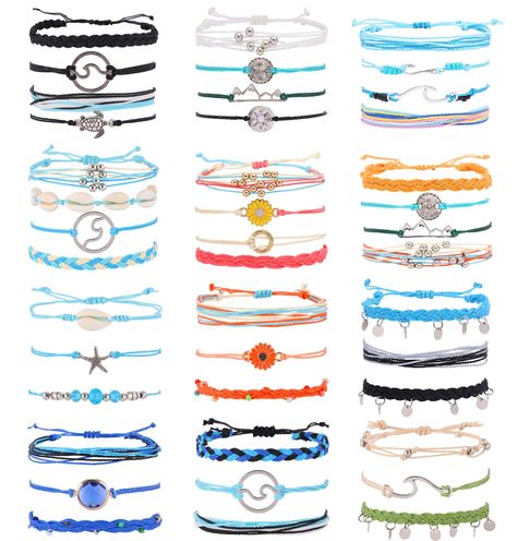 PRICES MAY VARY. 🌴Surfer Bracelets: These summer bracelets have 42 pieces, including sunflowers, shells, waves and turtles, etc. It can meet different preferences; These Boho stackable beach bracelets can also be used as beach anklets or combined together to make you more glamorous on the beach 🌴Waterproof String Bracelets: These string bracelets are handmade using cotton and wax, durable, waterproof and reliable, even if you go to the sea swimming and surfing will not easily fade and disconne Friendship Bracelet String, Sea Bracelet, Braided Friendship Bracelets, Sea Swimming, Bracelet String, Anklets For Women, Handmade Friendship Bracelets, String Bracelets, Surfer Bracelets