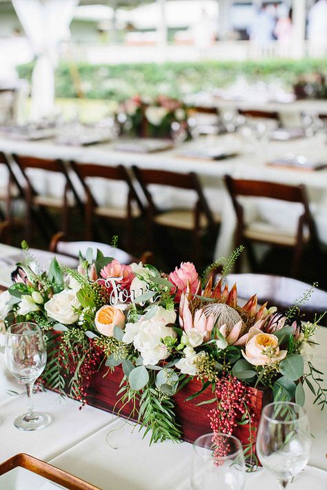 Island Bohemian Wedding with Peonies and Proteas | Hey Wedding Lady Wedding Table Place Settings, Tropical Wedding Bouquets, Bohemian Bouquet, Tropical Weddings, Tropical Wedding Theme, African Christmas, Elegant Wedding Flowers, Olive Wedding, Tropical Wedding Flowers