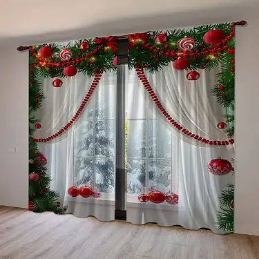 Curtains In Living Room, Fancy Curtains, Christmas Curtains, Green Windows, Kitchen Window Treatments, Festive Holiday Decor, Contemporary Christmas, Kids Curtains, Curtains Living