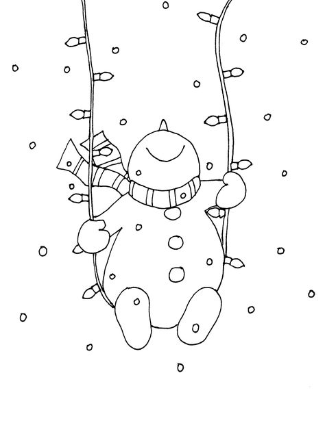 Free Dearie Dolls Digi Stamps: Snowman Christmas Lights Swing Digi Stamps Free, Snowman Coloring Pages, 달력 디자인, Christmas Doodles, Snowman Wreath, Snowman Crafts, Christmas Drawing, Snowman Ornaments, Christmas Coloring Pages