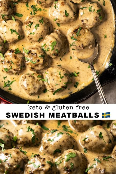 Gluten Free & Keto Swedish Meatballs #keto #glutenfree #lowcarb #ketorecipes Keto Swedish Meatballs, Gluten Free Swedish Meatballs, Dinner Recipes Keto, Desayuno Keto, Keto Dinner Recipes, Resep Diet, Recetas Keto, Ketogenic Diet Meal Plan, Ketogenic Diet For Beginners