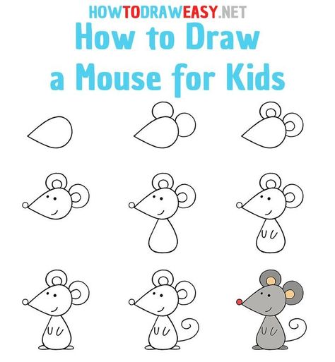 How To Draw A Mouse Easy, How To Draw For Preschoolers, Diy Pinata Easy For Kids, Kids Drawing Activities, How To Draw A Mouse Step By Step, How To Draw Easy Animals, Easy How To Draw For Kids, How To Draw Mouse, How To Draw A Mouse