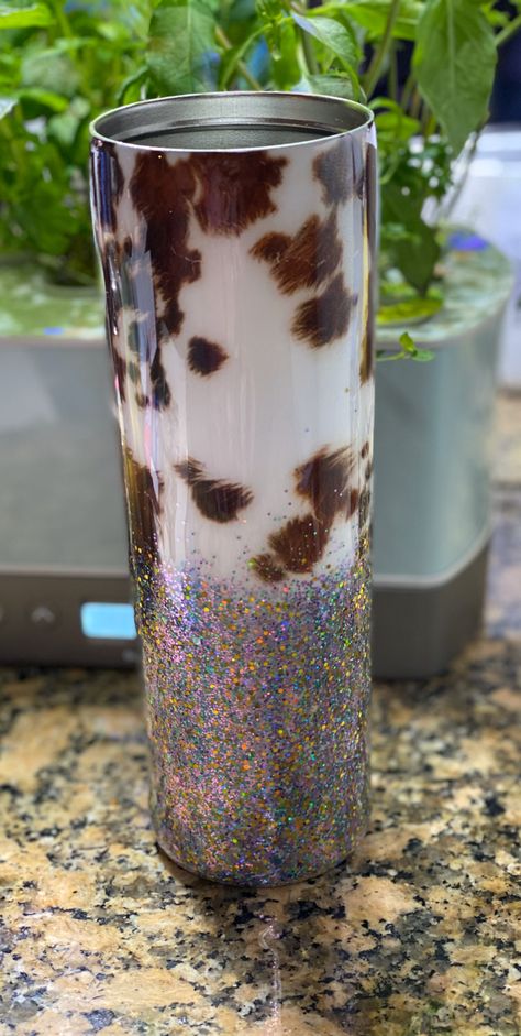 Cow Print Cup, Cow Print Tumbler, Brown Cow Print, Yeti Cup Designs, Heifer Cow, Cow Spots, Food Safe Epoxy, Powder Coated Tumblers, Glitter Tumbler Cups