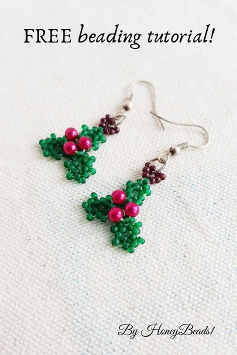 Diy Seed Bead Christmas Earrings, Seed Bead Christmas Earrings Free Pattern, Beaded Holiday Earrings, Christmas Beading Patterns Free, Christmas Beaded Earrings Free Pattern, Christmas Tree Beaded Earrings, Holiday Beading Free Pattern, Christmas Beaded Jewelry, Holiday Beaded Jewelry