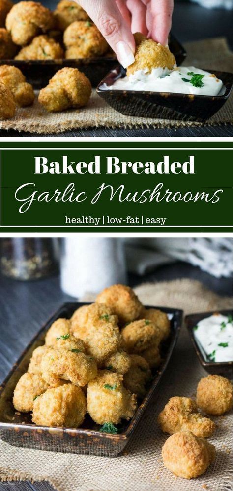 Baked Breaded Garlic Mushrooms Crispy Oven Fried Garlic Mushrooms, Breaded Garlic Mushrooms, Baked Breaded Mushrooms, Oven Fried Mushrooms Crispy, Oven Fried Mushrooms, Mushroom Recipes Appetizer, Crispy Baked Mushrooms, Breaded Mushrooms Fried, Mushroom Recipes Baked