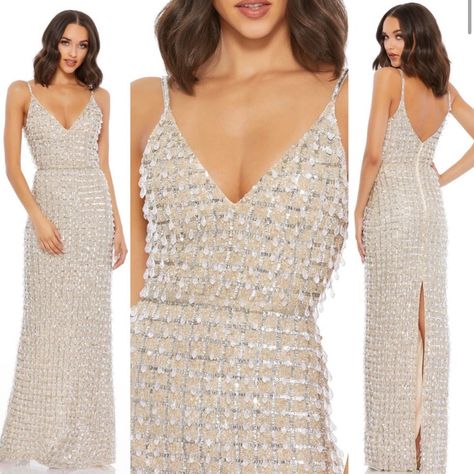 Nwt Max Duggal Dress. Some Beads Missing Here And There, But Comes With Extra Bead Packet. Heavy Dress Due To The Beading. Vegas Vibe Empire Waist Gown, Flowy Gown, Mac Duggal Dress, Cutout Gown, Heavy Dresses, Hanging Beads, Mac Duggal Dresses, Beaded Chiffon, Embellished Gown